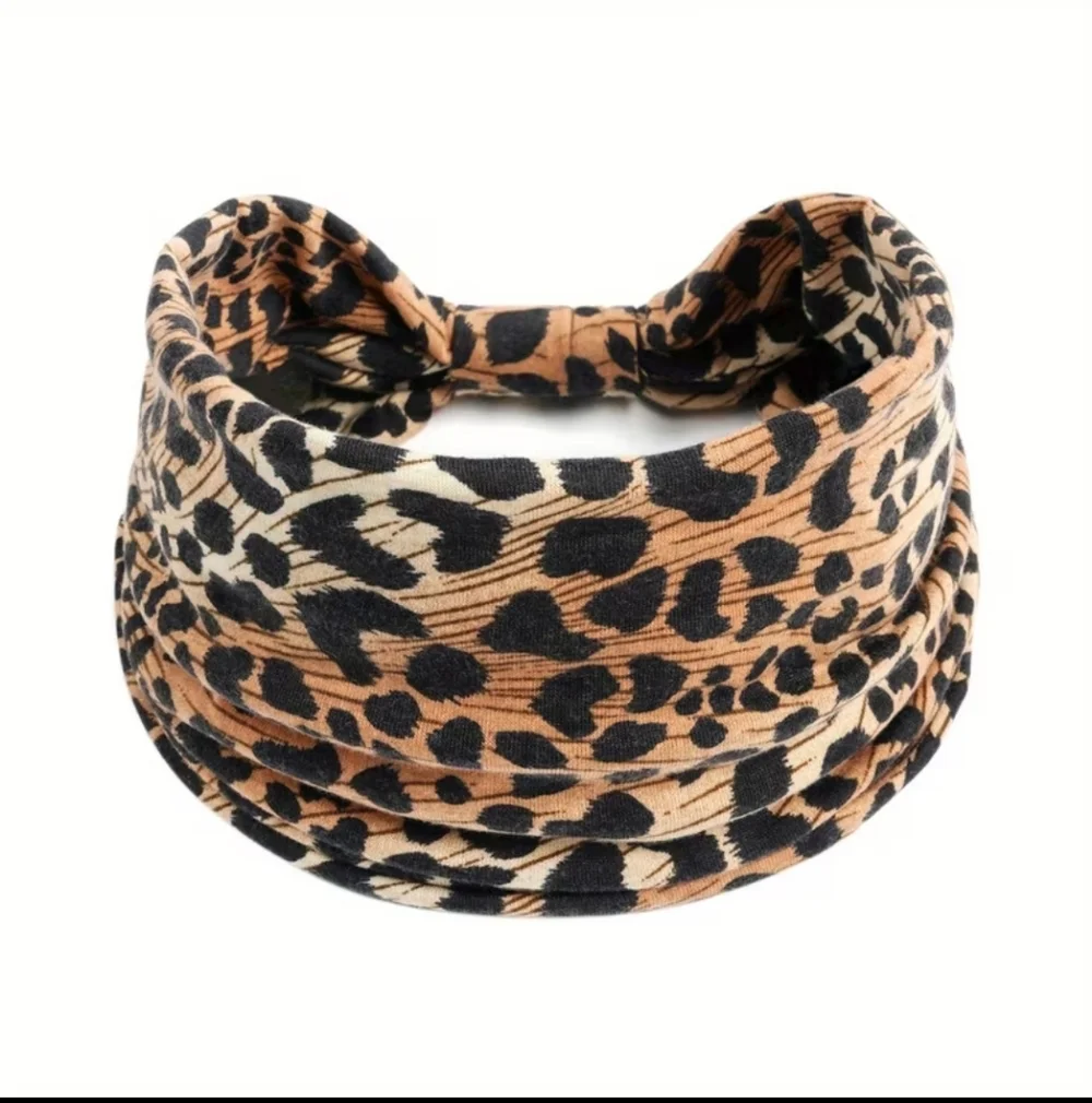 Leopard Print Headband, Wide, Spandex Knit